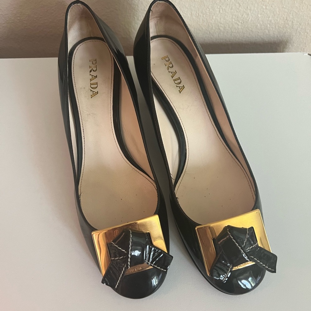 Prada Black Women's Shoes with Gold Accent